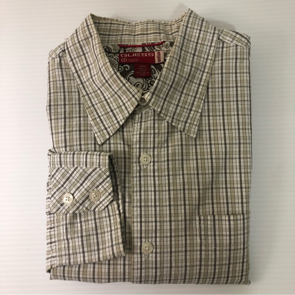 Guess Men's Button Down Shirt Brown Beige - Size Medium